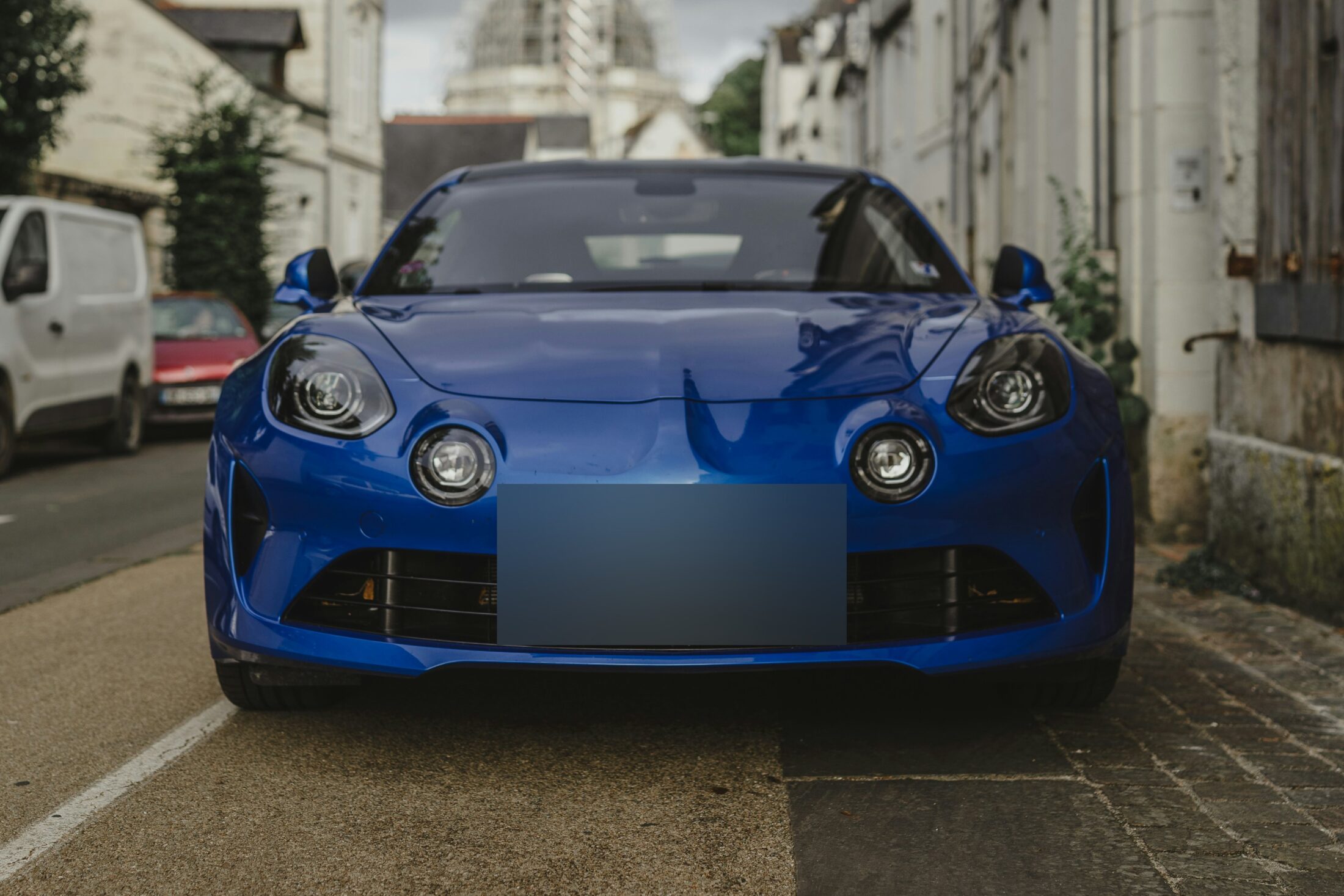 Alpine A110 bleue, face avant